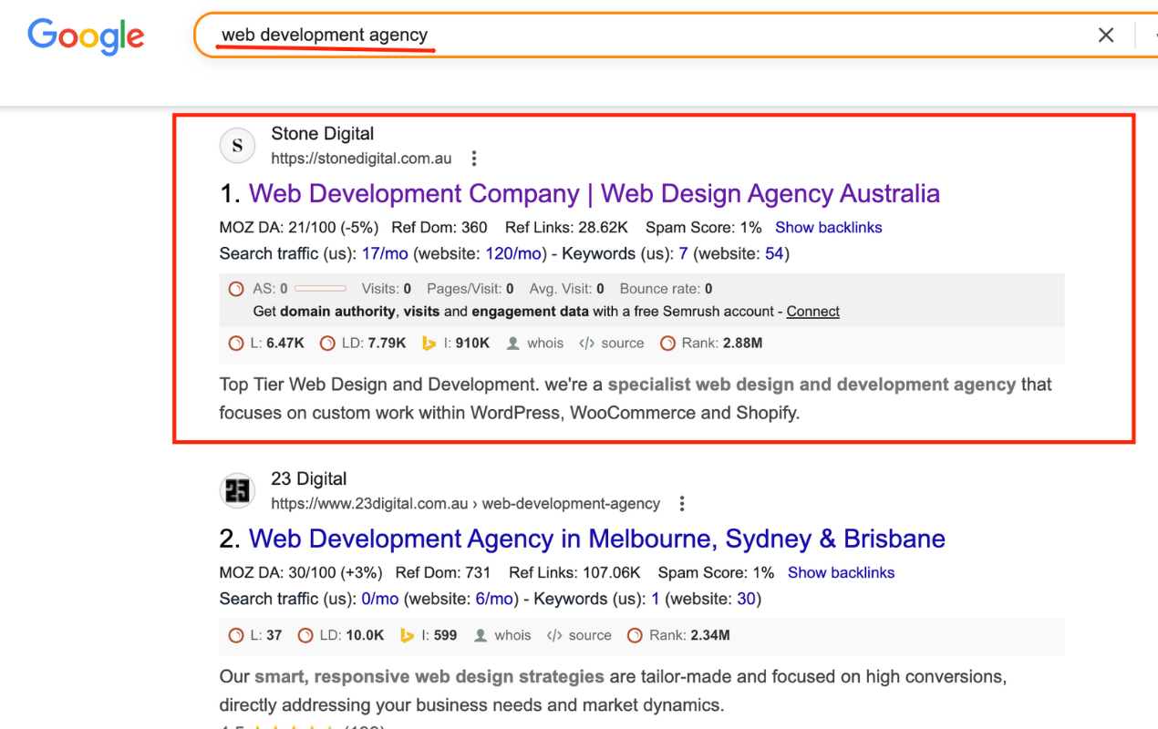 1st position because of our SEO services